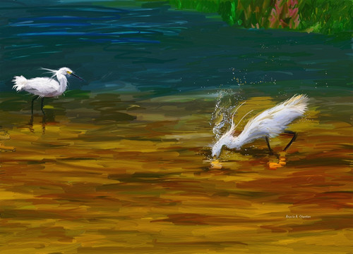 Computer Generated Image Of Bird Wading And Drinking In Shallow Water PosterPrint