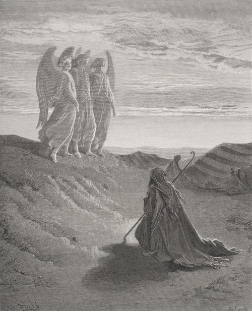 Engraving From The Dore Bible Illustrating Genesis Xviii 1 To 8 Abraham And The Three Angels By Gustave Dore 1832-1883 French Artist And Illustrator PosterPrint - Item # VARDPI1859800