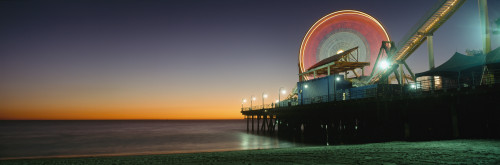 Ferris Wheel And Rollercoaster At Dusk On The Santa Monica Pier PosterPrint - Item # VARDPI1884481