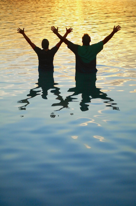 Two Men In Water Raising Hands Poster Print by Don Hammond / Design Pics - Item # VARDPI1768839
