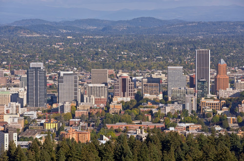 Elevated view of downtown skyline Portland, Multnomah County, Oregon, USA Poster Print by Panoramic Images - Item # VARPPI175313