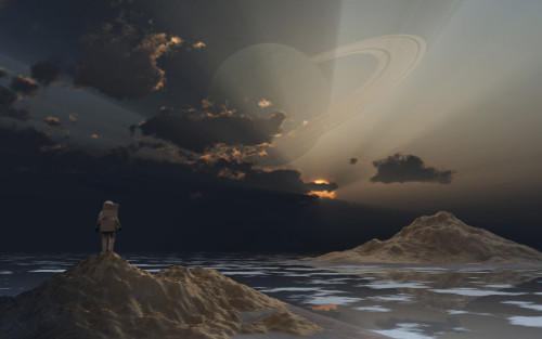 An astronaut exploring an alien moon that orbits a ringed planet. Poster Print by Mark Stevenson/Stocktrek Images - Item # VARPSTMAS200083S An astronaut exploring an alien moon that orbits a ringed planet. Poster Print by Mark Stevenson/Stocktrek Images - Item # VARPSTMAS200083S