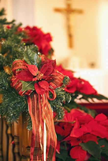 Edmonton, Alberta, Canada; Christmas Garland With Poinsettias On A Wooden Railing Poster Print by LJM Photo / Design Pics - Item # VARDPI1877083