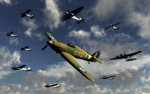German Heinkel He 111 bombers under attack from a Royal Air Force Hurricane. Poster Print by Mark Stevenson/Stocktrek Images - Item # VARPSTMAS101016M