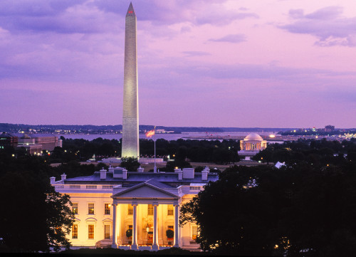 White House at dusk, Washington Monument, Washington DC, USA Poster Print by Panoramic Images - Item # VARPPI173763