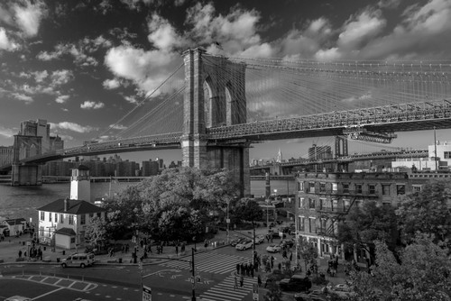 Brooklyn Bridge at sunset, NY NY - in black and white Poster Print by Panoramic Images - Item # VARPPI182588