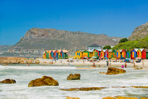 Bright Crayon-Colored Beach Huts at St James, False Bay on Indian Ocean, outside of Cape Town, South Africa Poster Print by Panoramic Images - Item # VARPPI182152