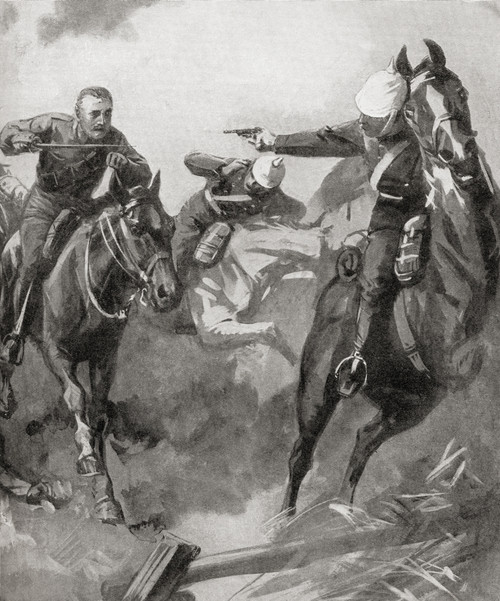 Furious charge of British cavalry at The Battle of Mons, 23rd August 1914 during WWI.  From The War Illustrated Album Deluxe, published 1915. Poster Print by Hilary Jane Morgan / Design Pics - Item # VARDPI12285557