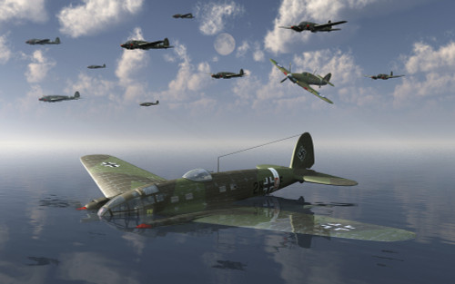 A German Heinkel He 111 shot down by a British Hawker Hurricane. Poster Print by Mark Stevenson/Stocktrek Images - Item # VARPSTMAS101009M