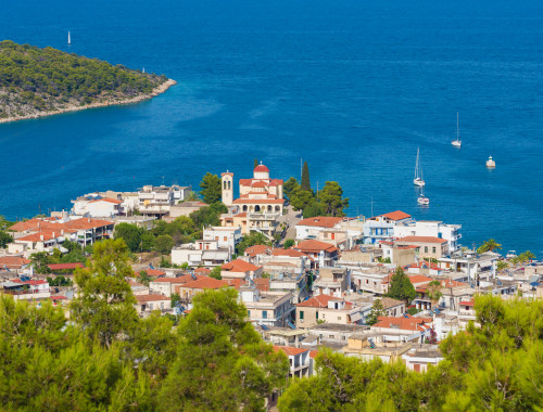 Palaia Epidavros also known as Archaia Epidaurus, Argolis, Peloponnese, Greece. Overall view of town from road above. Poster Print by Panoramic Images - Item # VARPPI174287