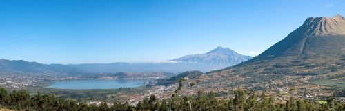 View of Lago del San Pablo and Imbabura volcano from terrace Sacha Ji, Imbabura Province, Ecuador Poster Print by Panoramic Images - Item # VARPPI153336