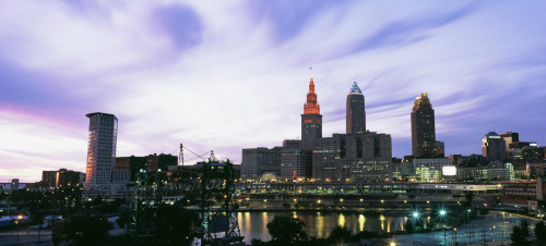 Skyscrapers lit up at dusk, Cleveland, Ohio, USA Poster Print by Panoramic Images - Item # VARPPI154146