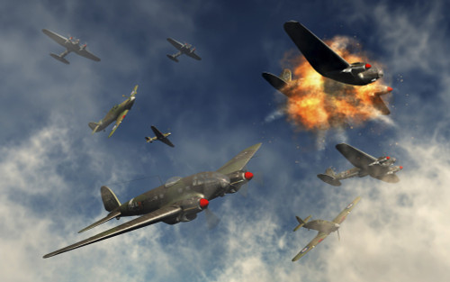German Heinkel He 111 bombers under attack from Royal Air Force Hawker Hurricanes. Poster Print by Mark Stevenson/Stocktrek Images - Item # VARPSTMAS101027M