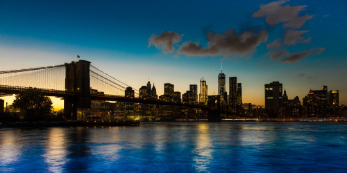 Brooklyn Bridge and Manhattan Skyline, NY, NY at Sunset Poster Print by Panoramic Images - Item # VARPPI182576