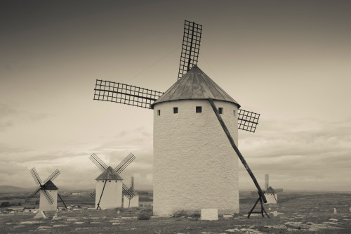 Antique windmills in a field, Campo De Criptana, Ciudad Real Province, Castilla La Mancha, Spain Poster Print by Panoramic Images - Item # VARPPI156906