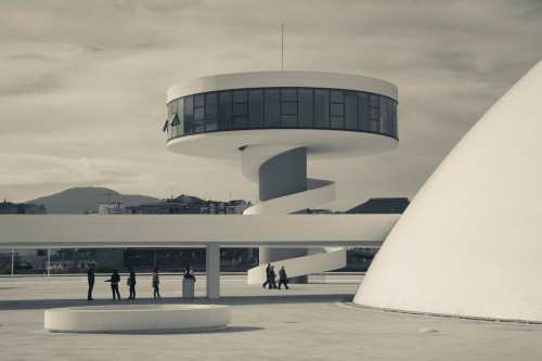 Tourists at a cultural building, The Oscar Niemeyer International Cultural Centre, Aviles, Asturias Province, Spain Poster Print by Panoramic Images - Item # VARPPI156777
