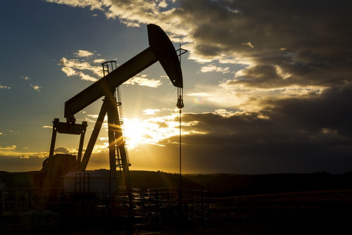Silhouette of pump jack with dramatic storm clouds, blue sky and sunburst; Alberta, Canada Poster Print by Michael Interisano / Design Pics - Item # VARDPI12321685