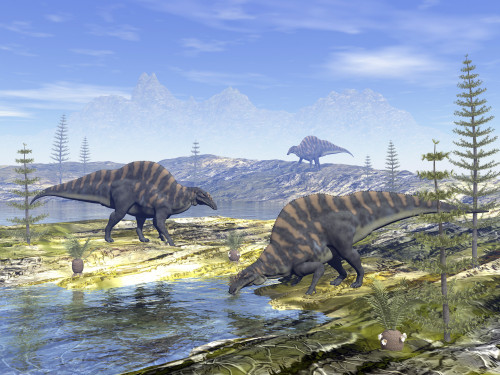 Ouranosaurus dinosaurs looking for water. Poster Print by Elena Duvernay/Stocktrek Images - Item # VARPSTEDV600415P