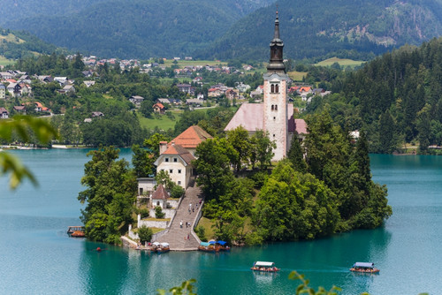 Bled, Upper Carniola, Slovenia. Church of the Assumption on Bled Island. Poster Print by Panoramic Images - Item # VARPPI174207