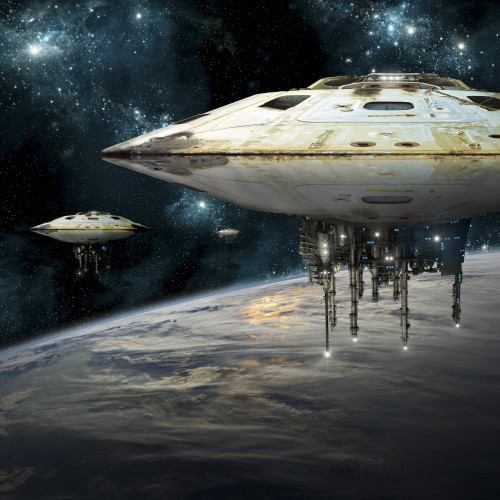 A fleet of massive spaceships take position over Earth for a coming invasion. Poster Print by Marc Ward/Stocktrek Images - Item # VARPSTMRC200194S
