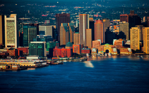 AERIAL morning view of Boston Skyline and Financial District and Wharf area, Boston, MA Poster Print by Panoramic Images - Item # VARPPI181969