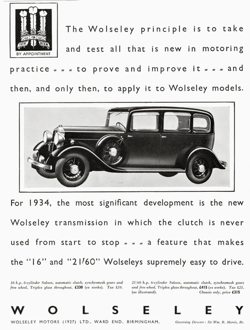 Advertisement for the Wolseley Car.  From The Illustrated London News, Christmas Number, 1933. Poster Print by Hilary Jane Morgan / Design Pics - Item # VARDPI12288270