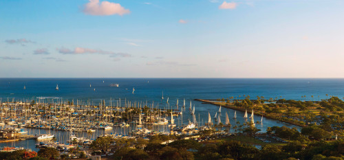 Elevated view of boats at a harbor, Honolulu, Oahu, Hawaii, USA Poster Print by Panoramic Images - Item # VARPPI163513