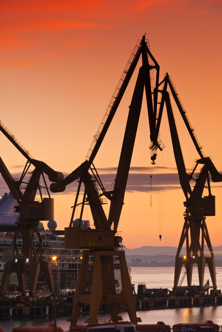 Commercial dock at sunrise, Cadiz, Andalusia, Spain Poster Print by Panoramic Images - Item # VARPPI156855