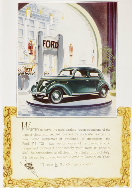 A 1937 advertisement for the Ford- V8 "22" car. From The Sphere, Coronation Record Number published 1937. Poster Print by Hilary Jane Morgan / Design Pics - Item # VARDPI12288302