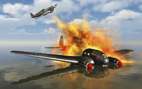 A German Heinkel He 111 bomber shot down by a Royal Air Force Spitfire. Poster Print by Mark Stevenson/Stocktrek Images - Item # VARPSTMAS101020M