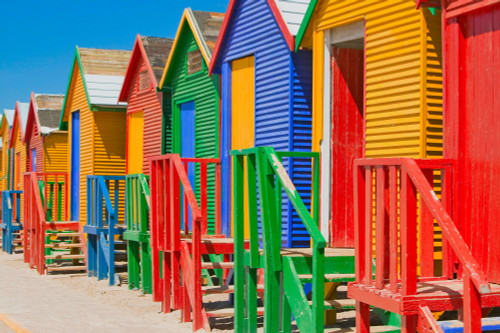 Bright Crayon-Colored Beach Huts at St James, False Bay on Indian Ocean, outside of Cape Town, South Africa Poster Print by Panoramic Images - Item # VARPPI182153