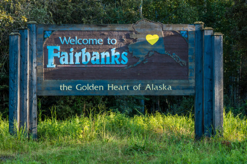 Welcome to Fairbanks Alaska Road Sign Poster Print by Panoramic Images - Item # VARPPI182503
