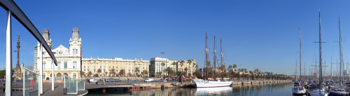 Buildings at the waterfront, Columbus Monument, Carrer Del Mar, Barcelona, Catalonia, Spain Poster Print by Panoramic Images - Item # VARPPI155501