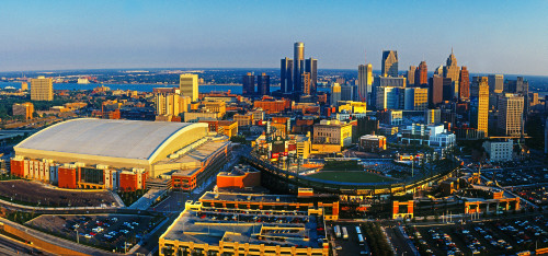 Aerial view of Detroit skyline, Wayne County, Michigan, USA Poster Print by Panoramic Images - Item # VARPPI173583