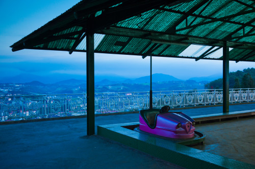 Bumper car at Monte Igueldo amusement park at dusk, San Sebastian, Guipuzcoa Province, Basque Country Region, Spain Poster Print by Panoramic Images - Item # VARPPI156653