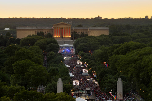 Museum of Art and Ben Franklin Parkway illuminated at dusk, Philadelphia, Pennsylvania, USA Poster Print by Panoramic Images - Item # VARPPI172883