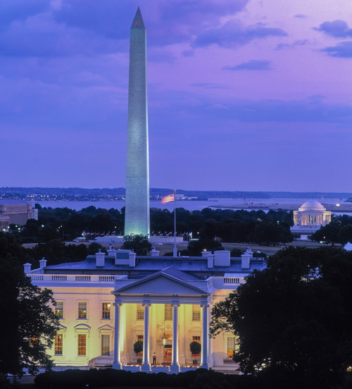 White House at dusk, Washington Monument, Washington DC, USA Poster Print by Panoramic Images - Item # VARPPI173760