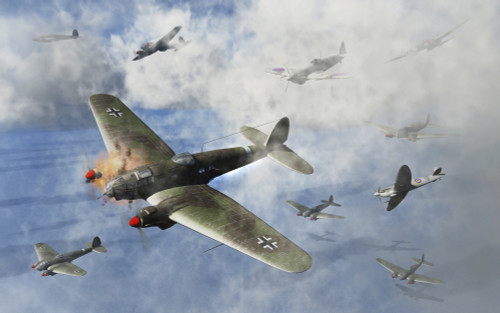 German Heinkel He 111 bombers under attack from Royal Air Force Spitfires. Poster Print by Mark Stevenson/Stocktrek Images - Item # VARPSTMAS101011M