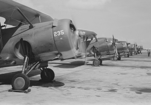 U.S. Navy F3F fighter planes lined up and eager for flight, Corpus Christi, Texas, 1942. Poster Print by Stocktrek Images - Item # VARPSTSTK500560A