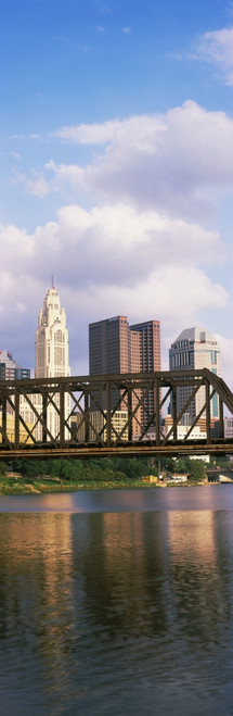 Railway bridge across a river with skyscrapers in the background, Scioto River, Columbus, Ohio, USA Poster Print by Panoramic Images - Item # VARPPI153032