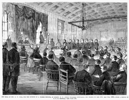 Courtroom Trial, 1868. /Nthe Trial Of General G.W. Cole, For The Murder Of L. Harris Hiscock, At Albany, N.Y.- Judge Ingraham Delivering The Charge To The Jury, 5 May 1868. Wood Engraving From An American Newspaper Of 1868. Poster Print by Granger Co