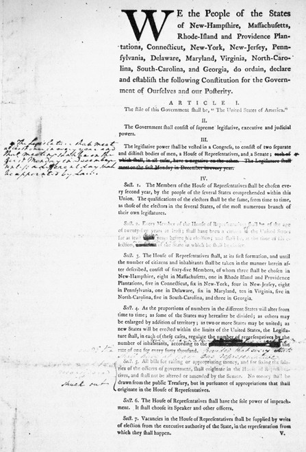 Constitution: Draft, 1787. /Ngeorge Washington'S Copy Of The First Printed Draft Of The United States Constitution, 6 August 1787, With Corrections In Washington'S Hand. Poster Print by Granger Collection - Item # VARGRC0050838