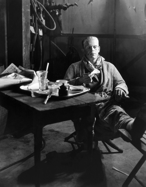 Frankenstein, 1931. /Nboris Karloff Still In Makeup As The Monster, Having Lunch On The Stage Set Of 'Frankenstein', 1931. Poster Print by Granger Collection - Item # VARGRC0030466