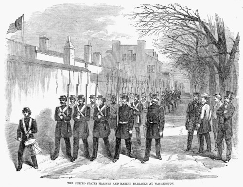 Civil War: Marines, 1861. /Nunited States Marine Corps And Marine Barracks In Washington, D.C., During The Civil War. Wood Engraving, American, 1861. Poster Print by Granger Collection - Item # VARGRC0266345