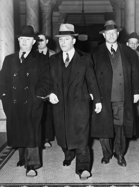 Louis 'Lepke' Buchalter/N(1897-1944). American Mobster And Head Of The Hit Squad Murder Inc. Pictured At Center Handcuffed To F.B.I. Director J. Edgar Hoover, Entering A Courthouse, 1940. Poster Print by Granger Collection - Item # VARGRC0167042