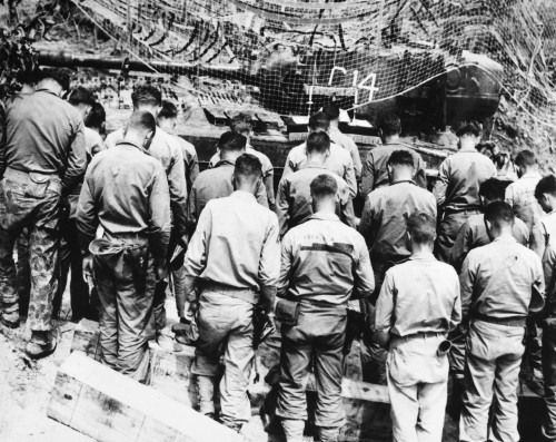Korean War: Church Service. /Na U.S. Navy Chaplain Holds Service For Tank Crewmen At A Camouflaged Tank Near The Front In Korea, September 1952. Poster Print by Granger Collection - Item # VARGRC0102536