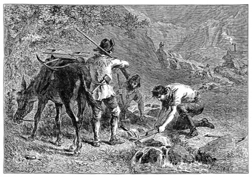 California: Gold Miners. /N'Gold Washing In California.' Miners Panning For Gold In A Stream In California. Wood Engraving, Late 19Th Century. Poster Print by Granger Collection - Item # VARGRC0173138