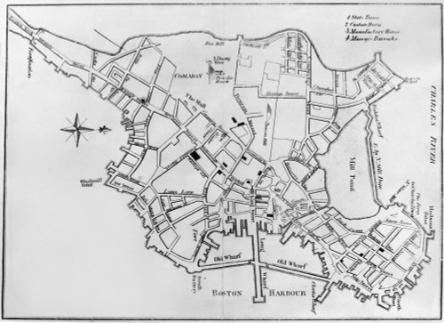 額装品　リプロダクション　1722年　J. ボナー　「ボストン都市図」 The Town of Boston in New England by Capt. John Bonner, 1722