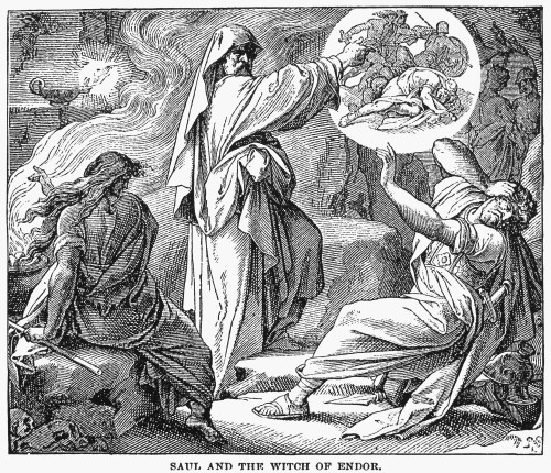 Saul & Witch Of Endor. /N(I Samuel 28:11). Wood Engraving, American, 1884. Poster Print by Granger Collection - Item # VARGRC0028000