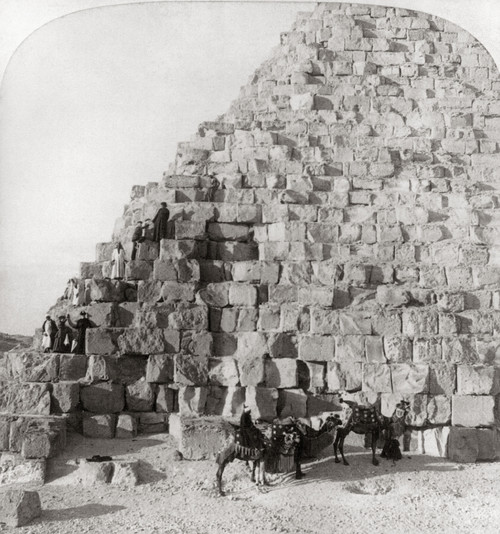 Egypt: Cheops Pyramid. /Ngroup Of Tourists With Guides On Camels, Climbing The Cheops Pyramid At Giza, Egypt. Stereograph, C1896. Poster Print by Granger Collection - Item # VARGRC0260361
